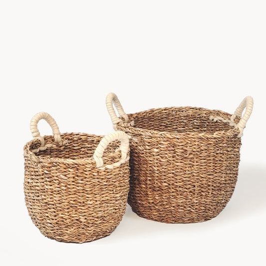 Savar Basket with White Handle- Medium
